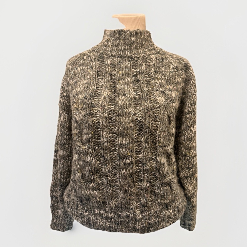 Vintage D D Sloane Sweater Sz Med Acrylic Wool Mock Neck Green Cable Knit‎